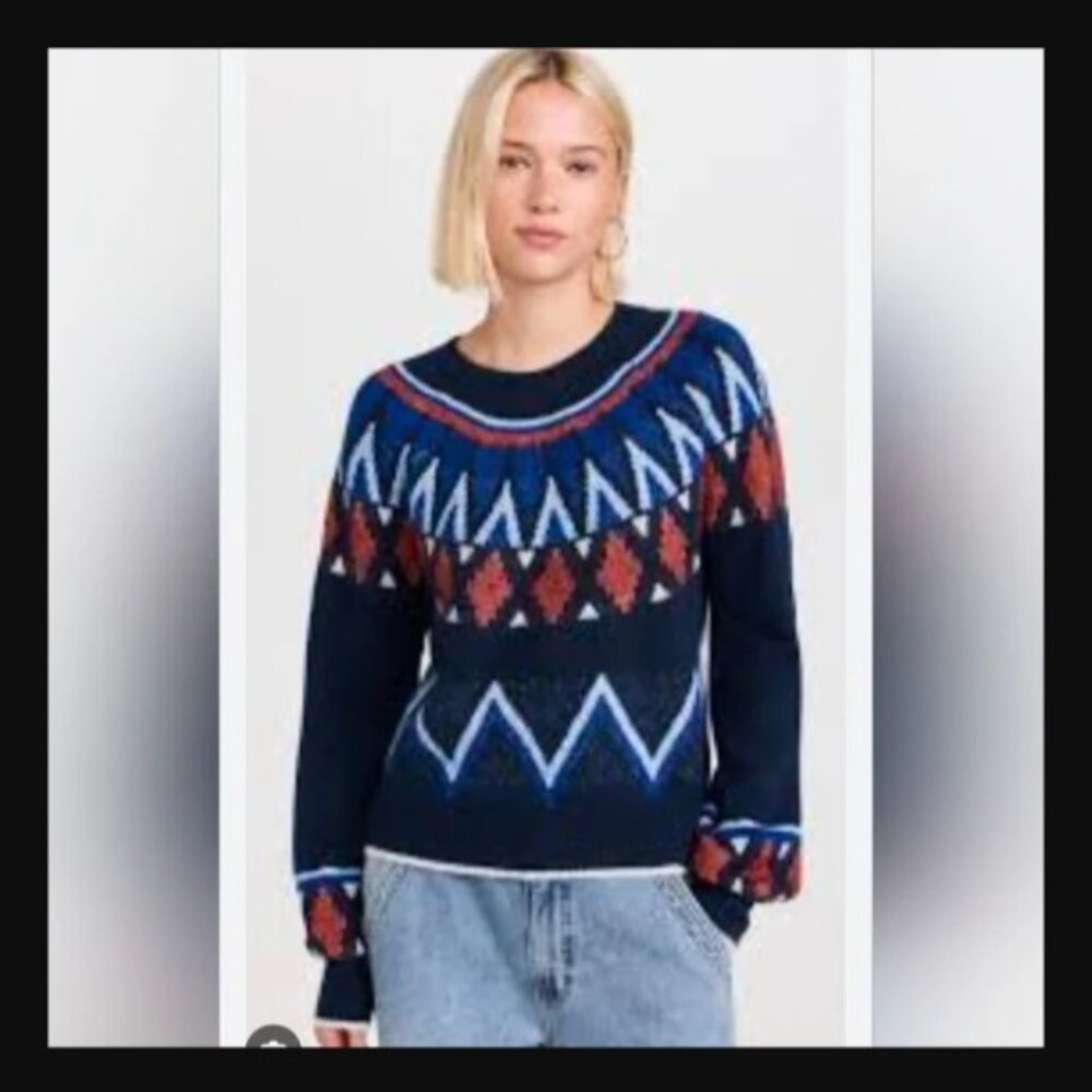 Sundry Anthropologie Fairisle Crew Neck Sweater in Deep Navy NEW Small